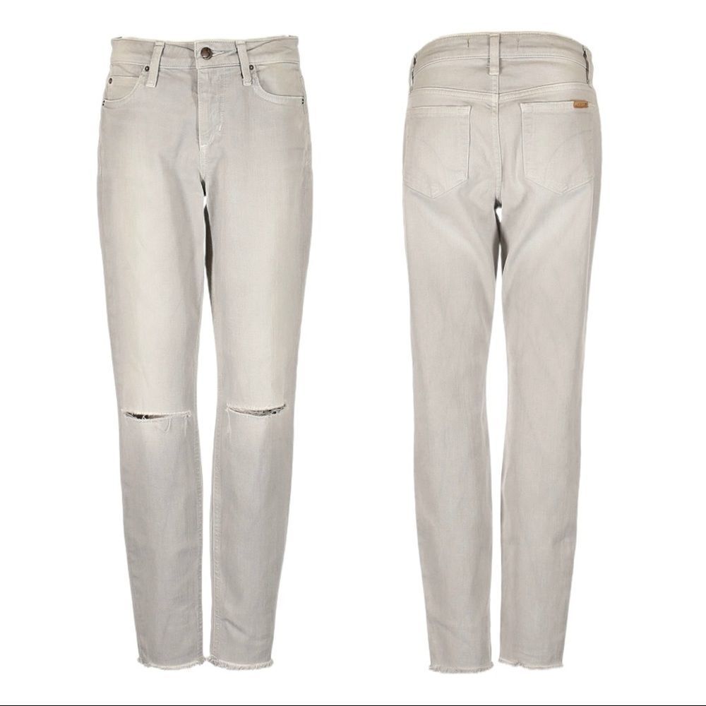 Joe's Jeans High-Rise Distressed Platinum Gray Ankle Skinny Jeans Size 26